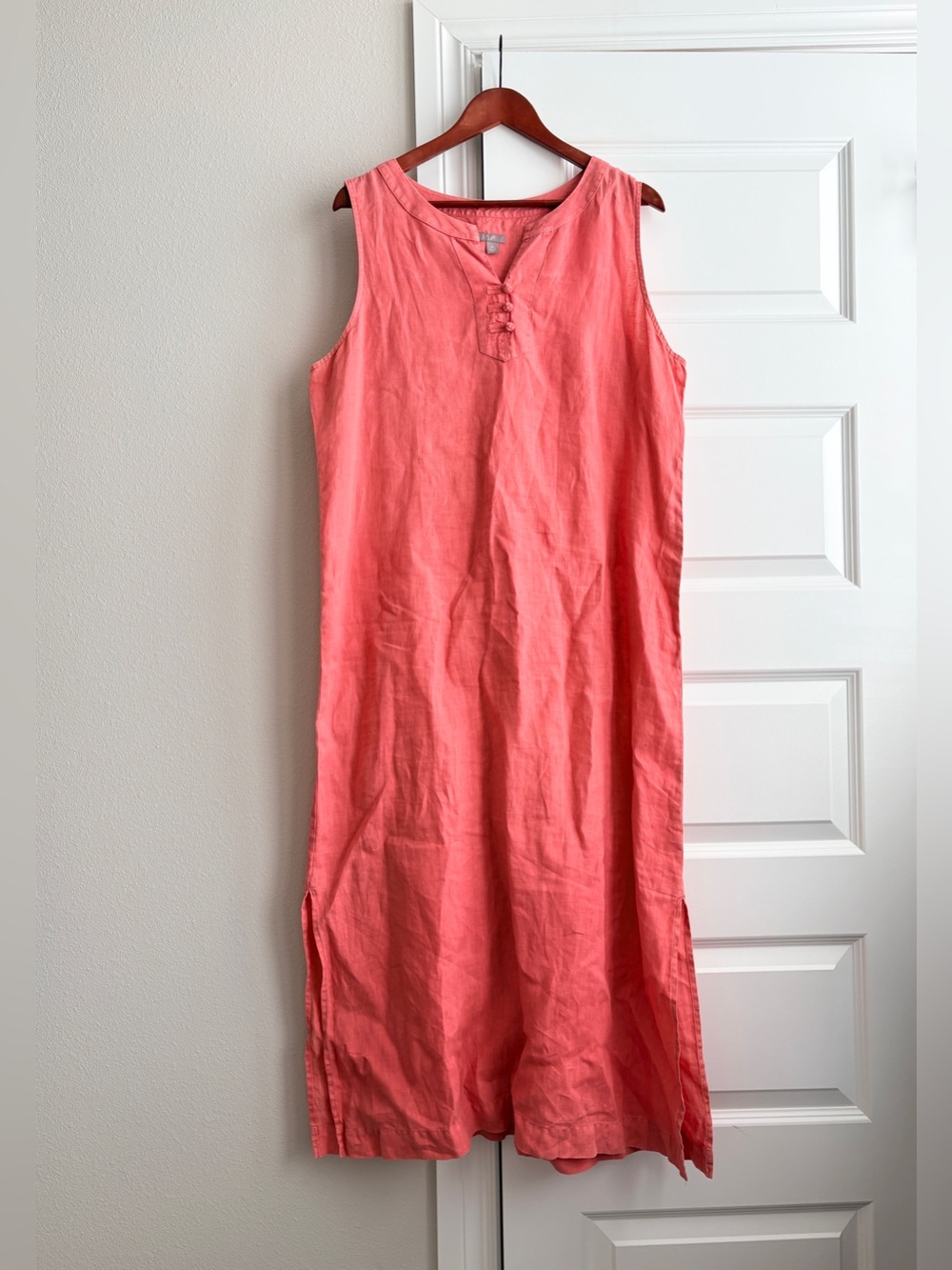 J. Jill Coral Sleeveless coral pink Linen Shift midi Dress size L